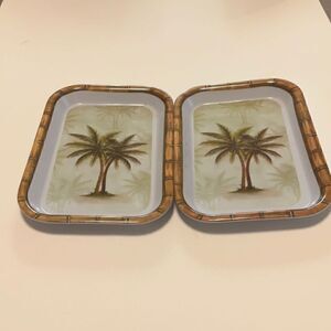Pair of Palm Tree Trinket Trays, melamine. Kawaii, Fairy Kei